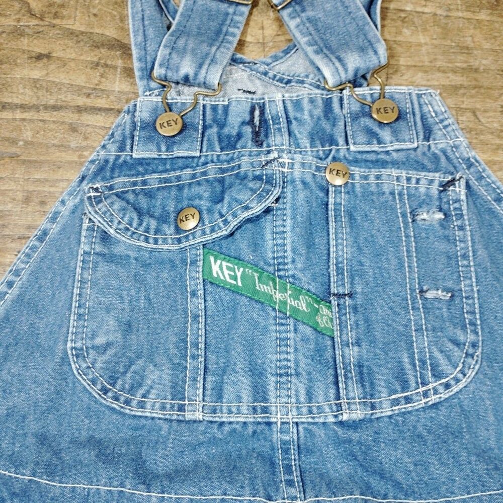 Vintage Key Imperial Mens Bib Overalls 32 x 34 Denim Blue Jeans 100% Cotton